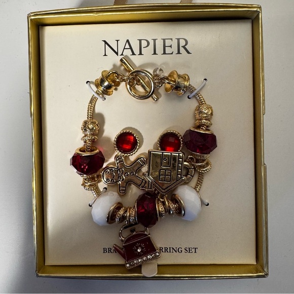 Napier Gold Tone Christmas Charms Earring & Bracelet Set NWT - Picture 2 of 2